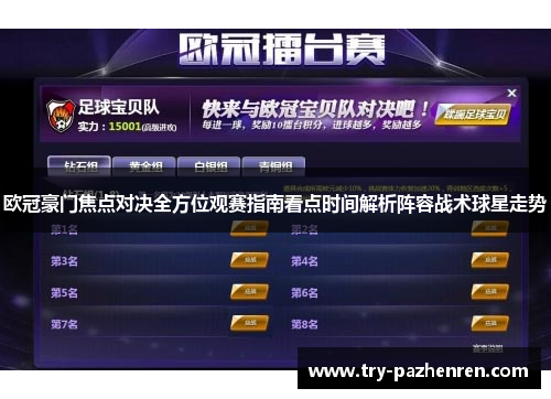 欧冠豪门焦点对决全方位观赛指南看点时间解析阵容战术球星走势